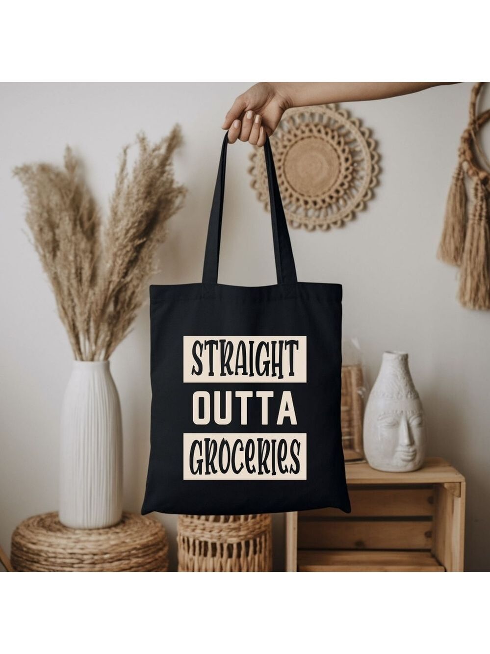 Custom Black Tote Straight Outta Groceries